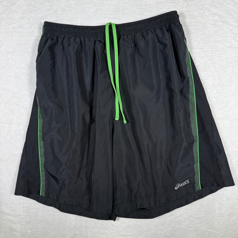 ASICS‎ Mens Running Shorts Black Neon Green Athletic Gym Workout L